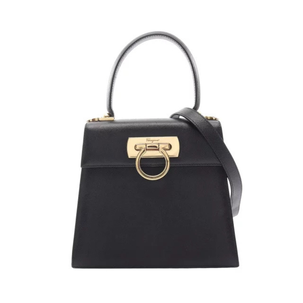 Salvatore Ferragamo Gancini Handbag Leather Black